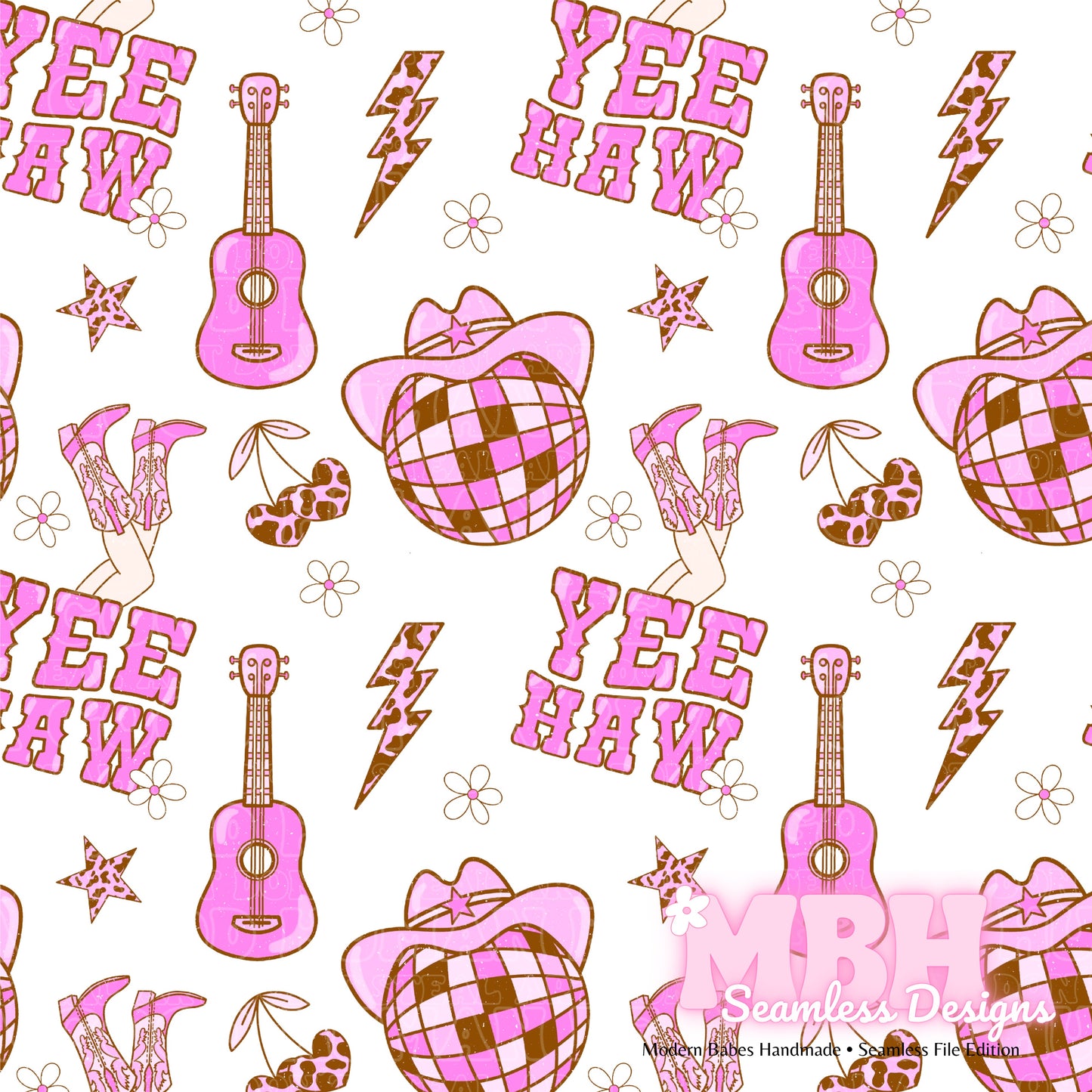 Pink Disco Cowgirl Seamless Pattern & PNG