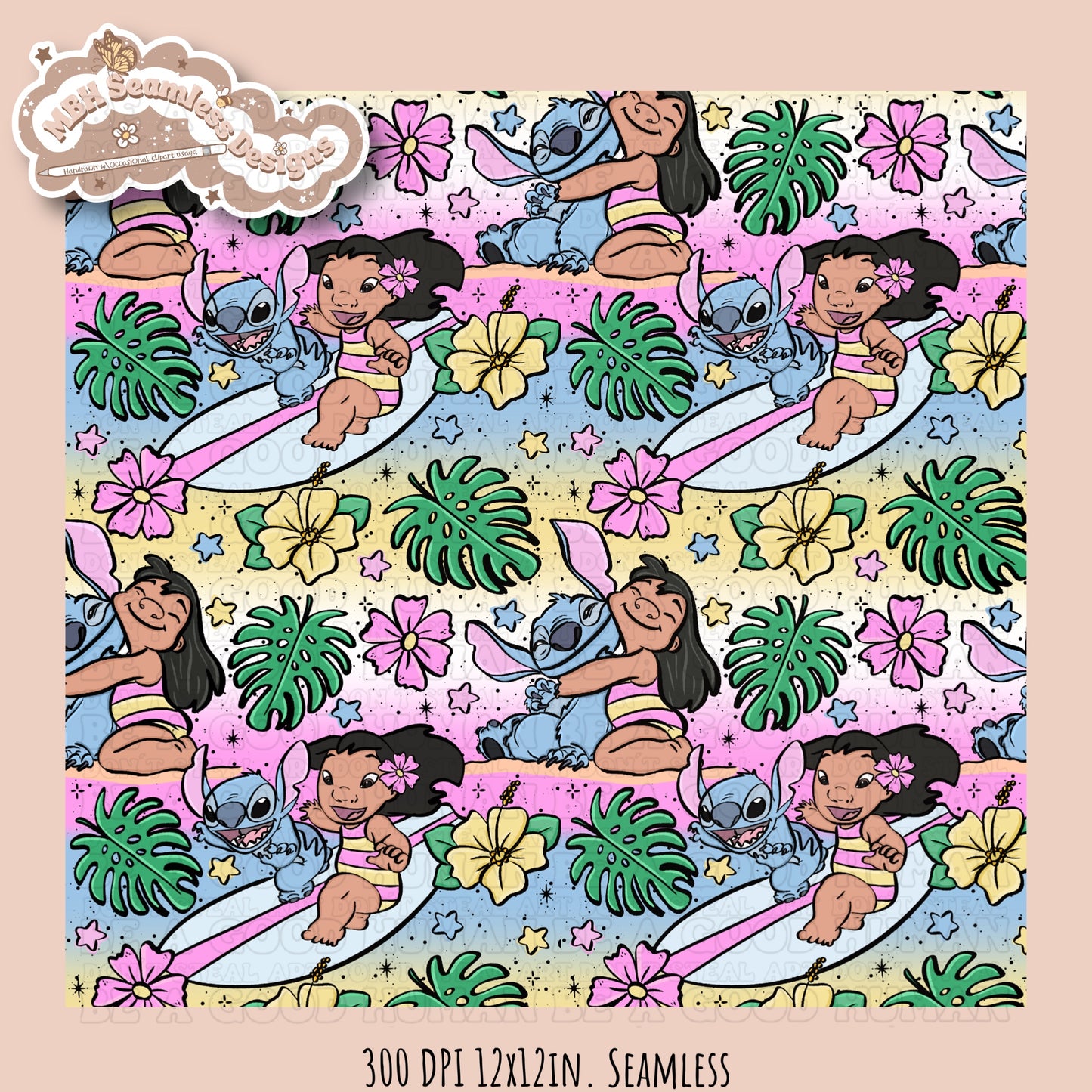 Lilo Stitch Summer Floral Seamless Pattern & PNG MULTIPLE COLORWAY OPTIONS