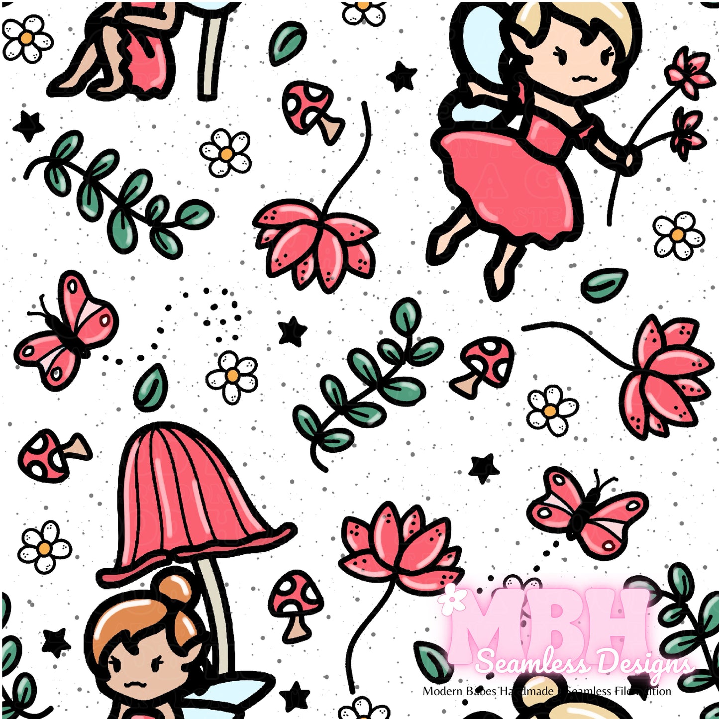 Red Fairies Seamless Pattern ASSORTED COLORS