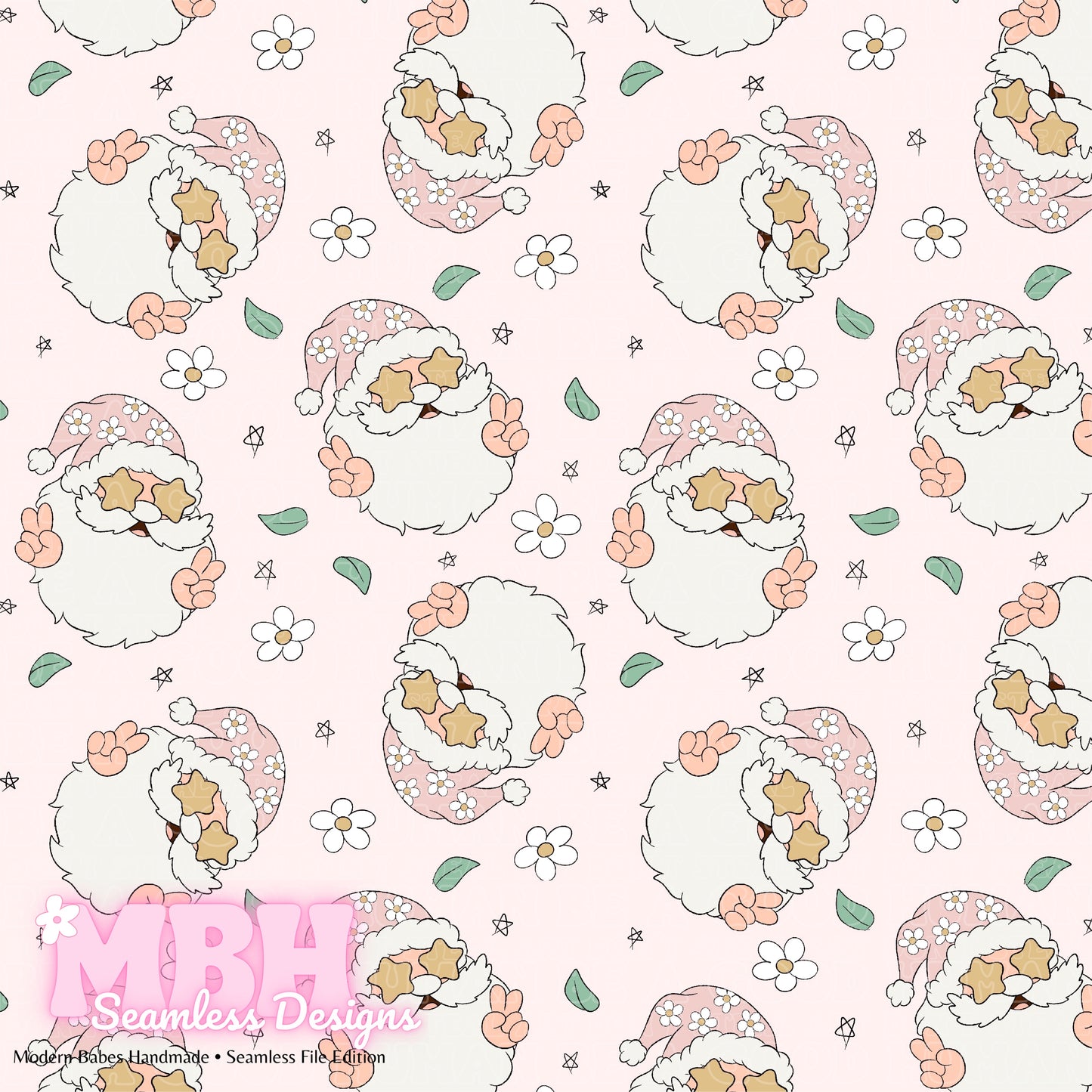 Boho Santa Daisies Seamless Pattern