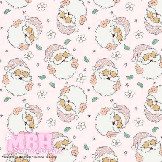 Boho Santa Daisies Seamless Pattern