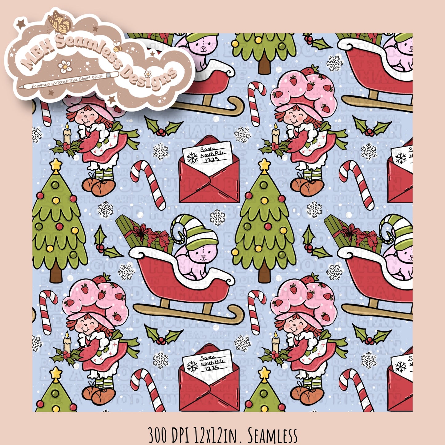 Christmas Strawberry Shortcake Seamless & PNG MULTIPLE COLORWAYS