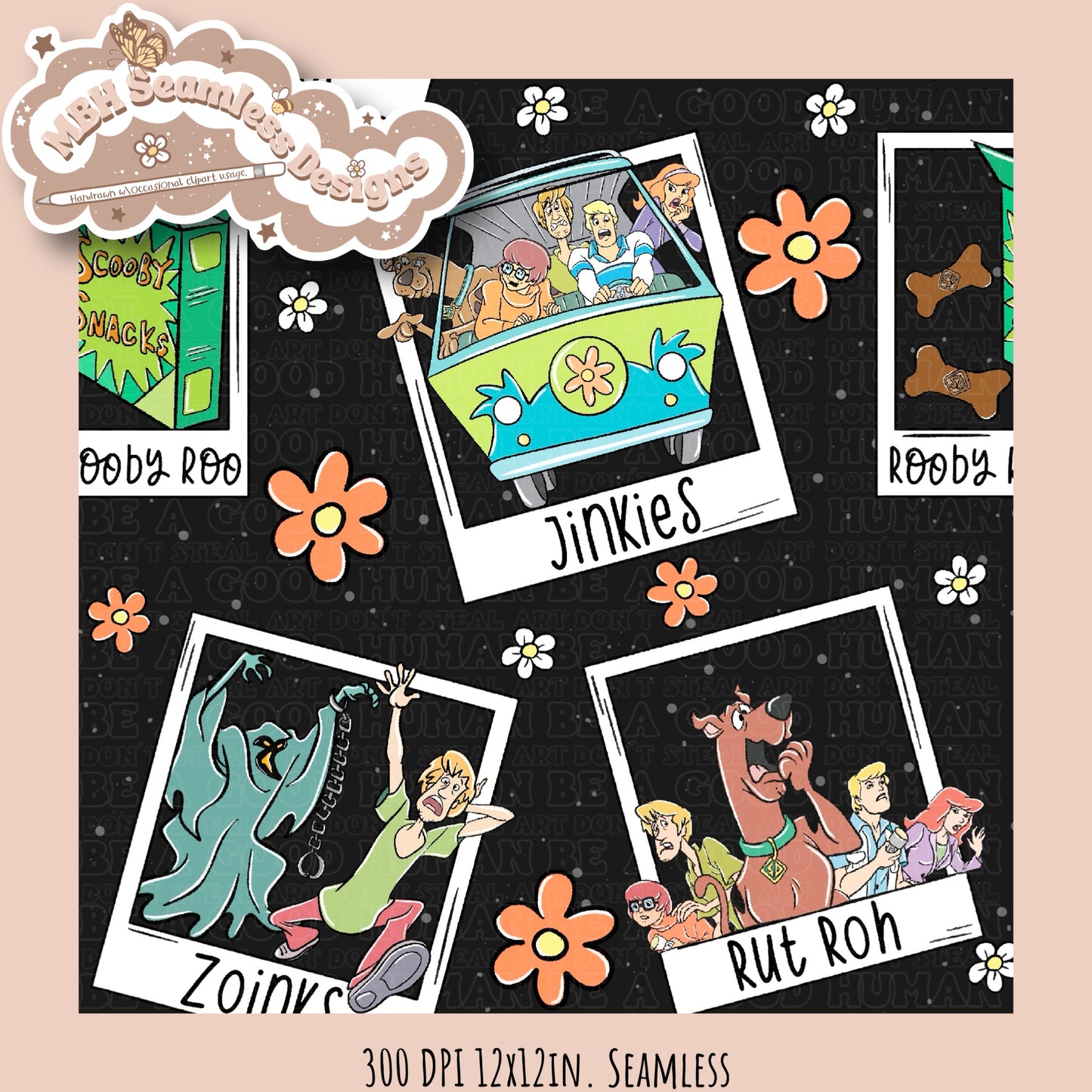 Floral Scooby Polaroids & COORD Seamless Pattern MULTIPLE COLORWAYS