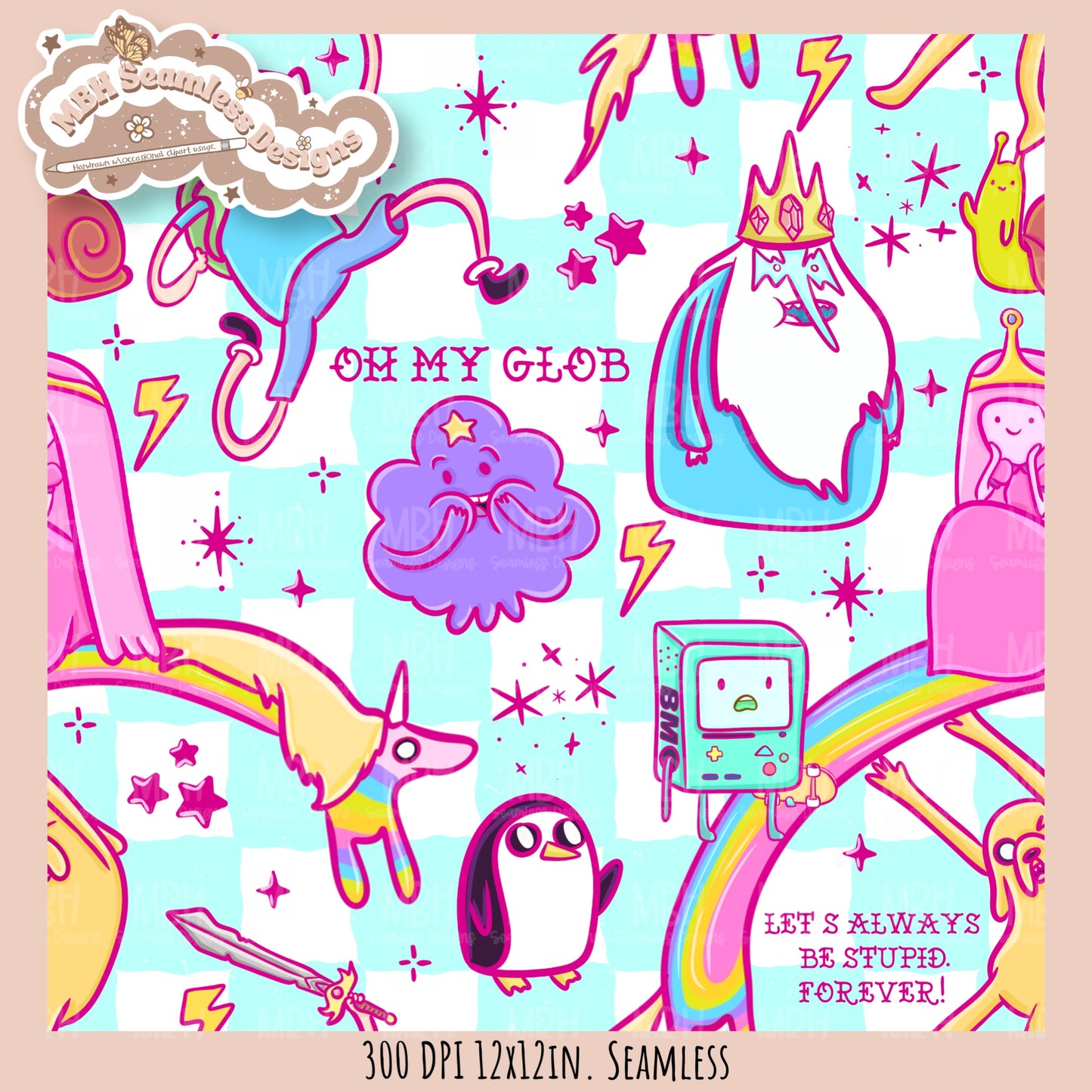 Pink Adventure Time Seamless Pattern // PNG // Assorted Colorway Options