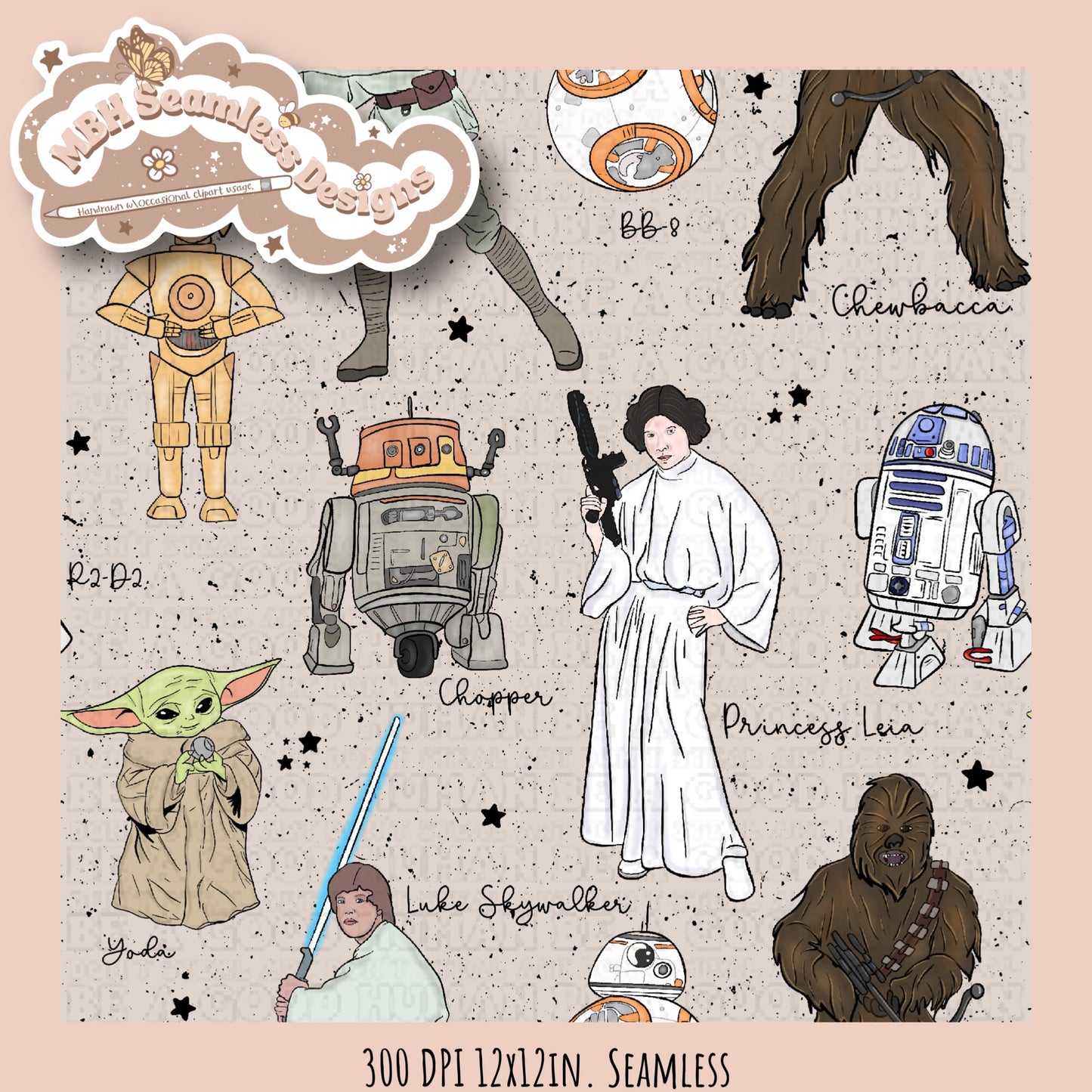 Star Wars Names Seamless Pattern MULTIPLE COLORWAYS