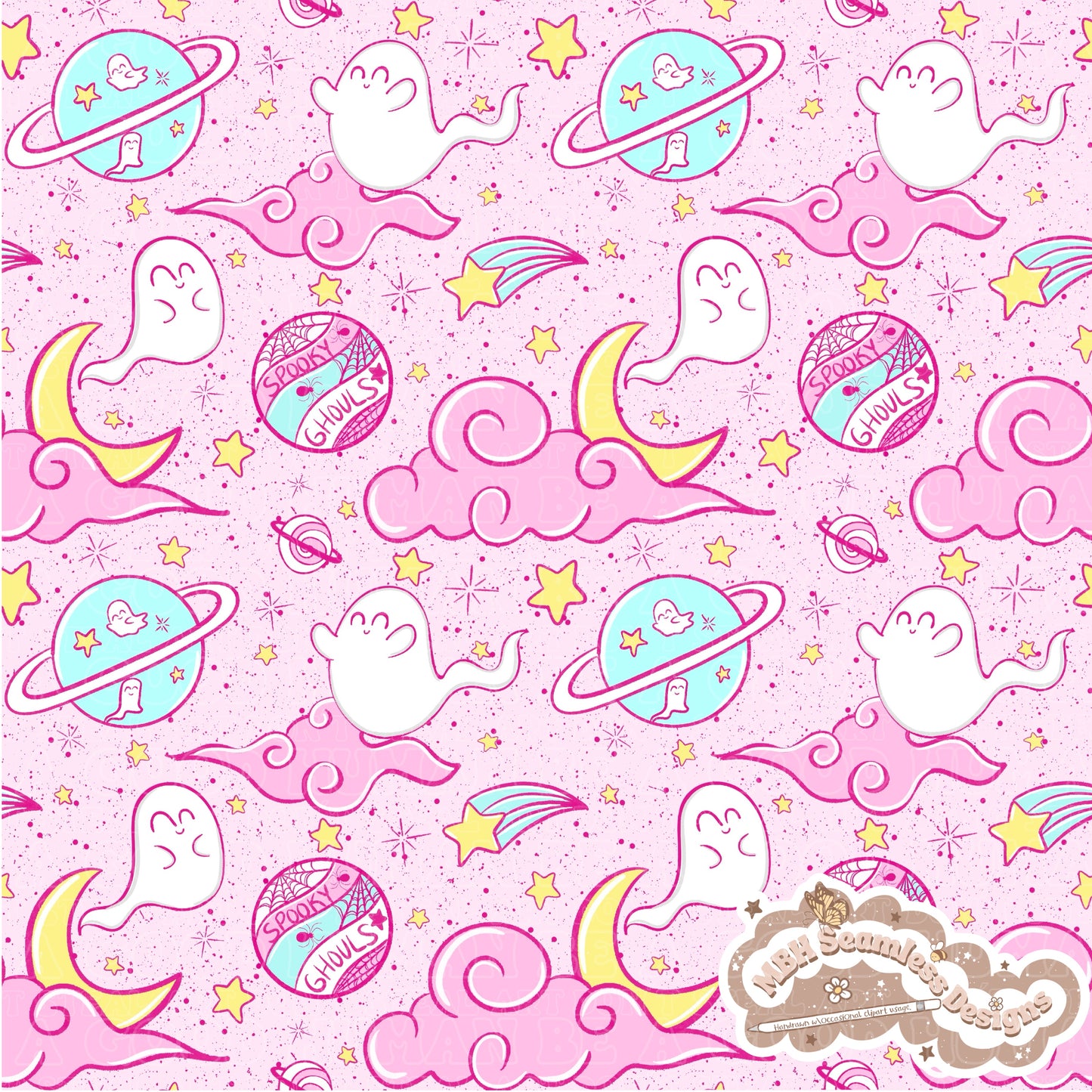 Spooky Space Ghouls Seamless Pattern MULTIPLE COLORWAYS