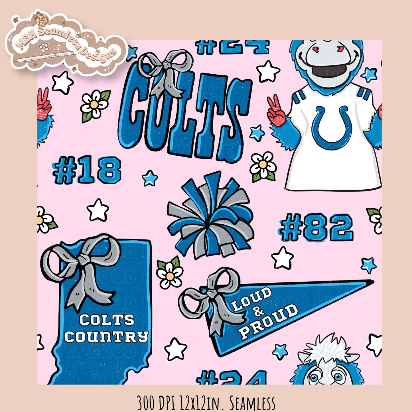 Colts x Daisies Football Seamless Pattern // Assorted Colorways