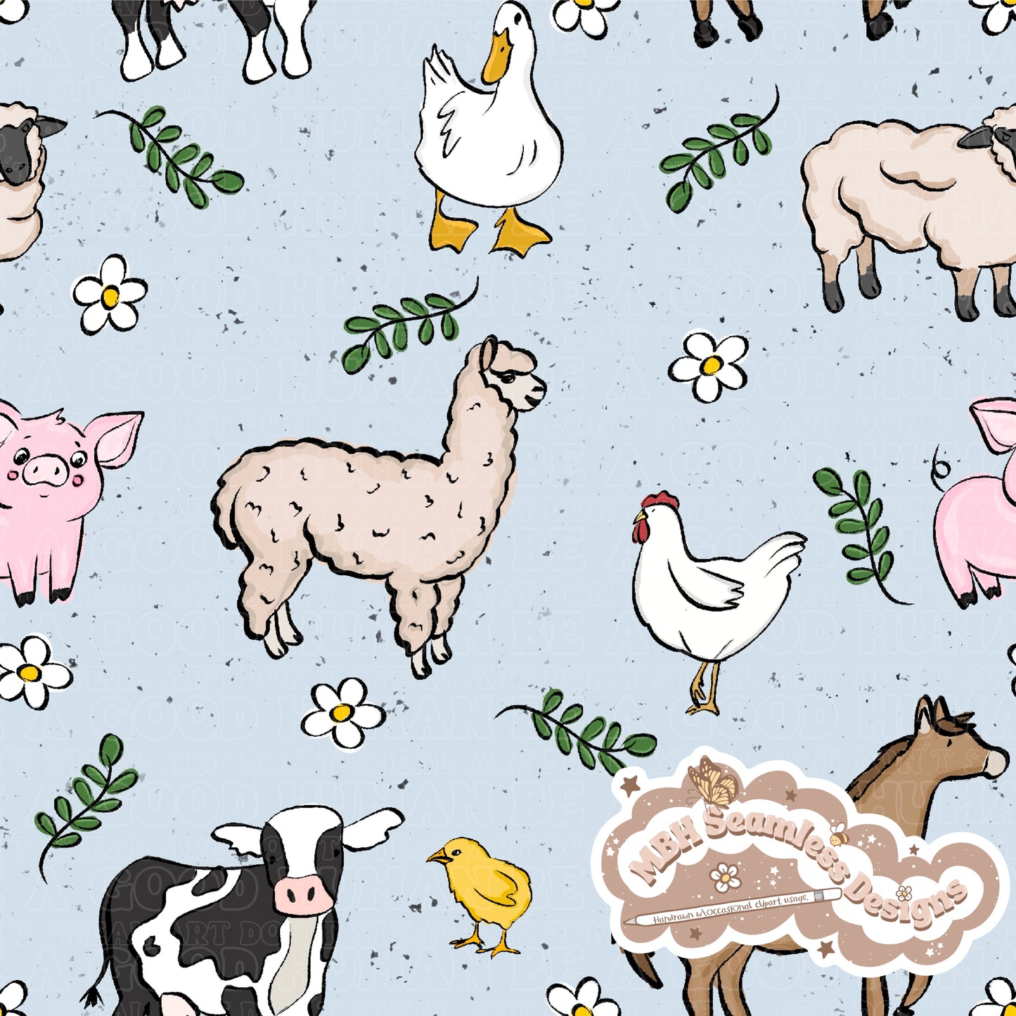 Boho Farm Animals Seamless Pattern MULTIPLE COLORWAYS