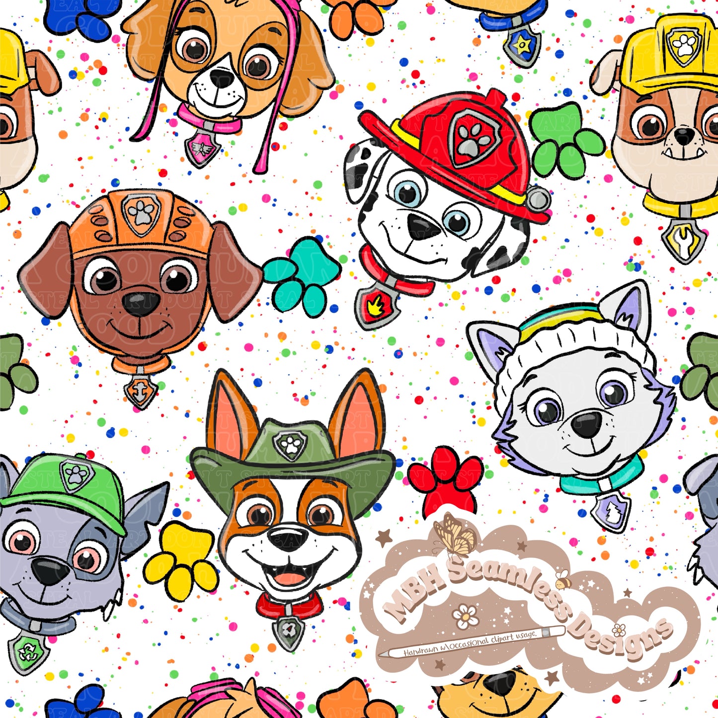 Paw Patrol Spex Seamless Pattern & PNG MULTIPLE COLORWAYS