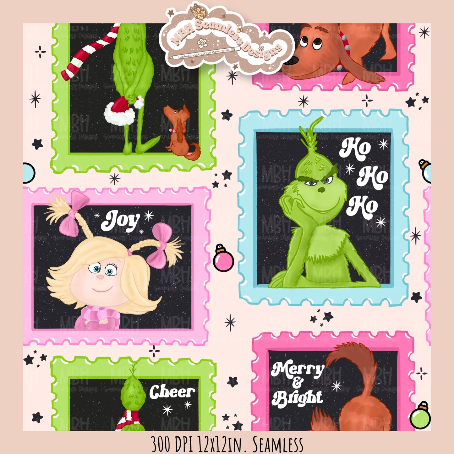 Grumpy Guy ‘18 Stamps Seamless Pattern // PNG // Assorted Colorway Options