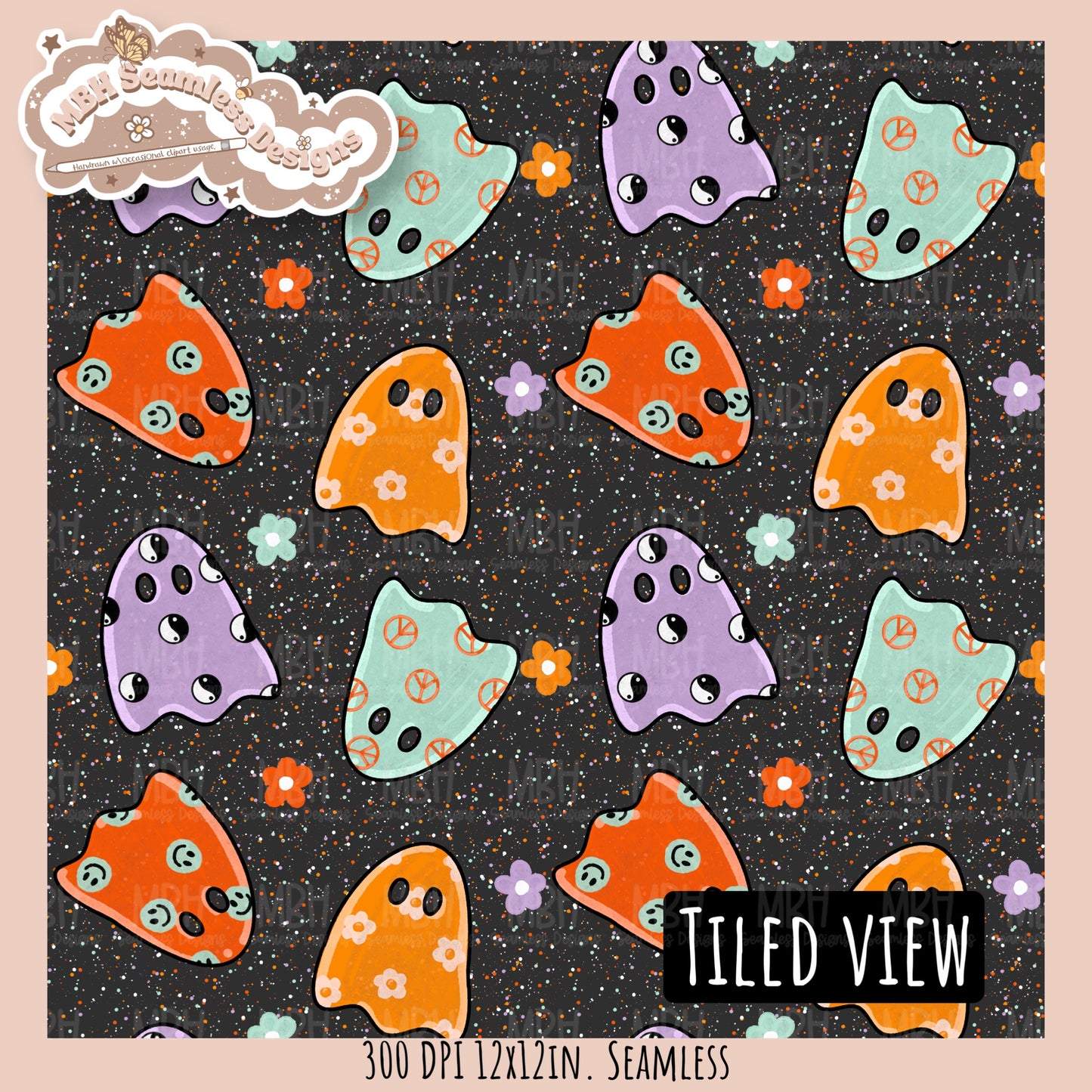 Groovy Ghouls Seamless Pattern // PNG // Assorted Colorway Options