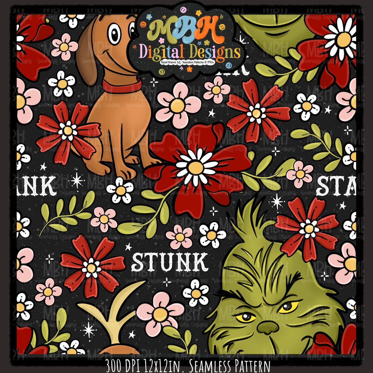 Stink Stank Stunk x Tattoo Floral Seamless Pattern // MULTIPLE COLORWAYS