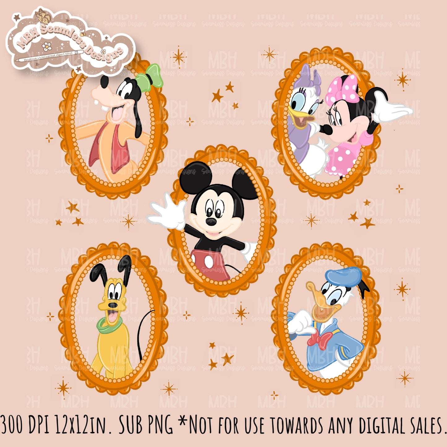 Framed Mouse and Friends Seamless Pattern • PNG • Assorted Colorway Options
