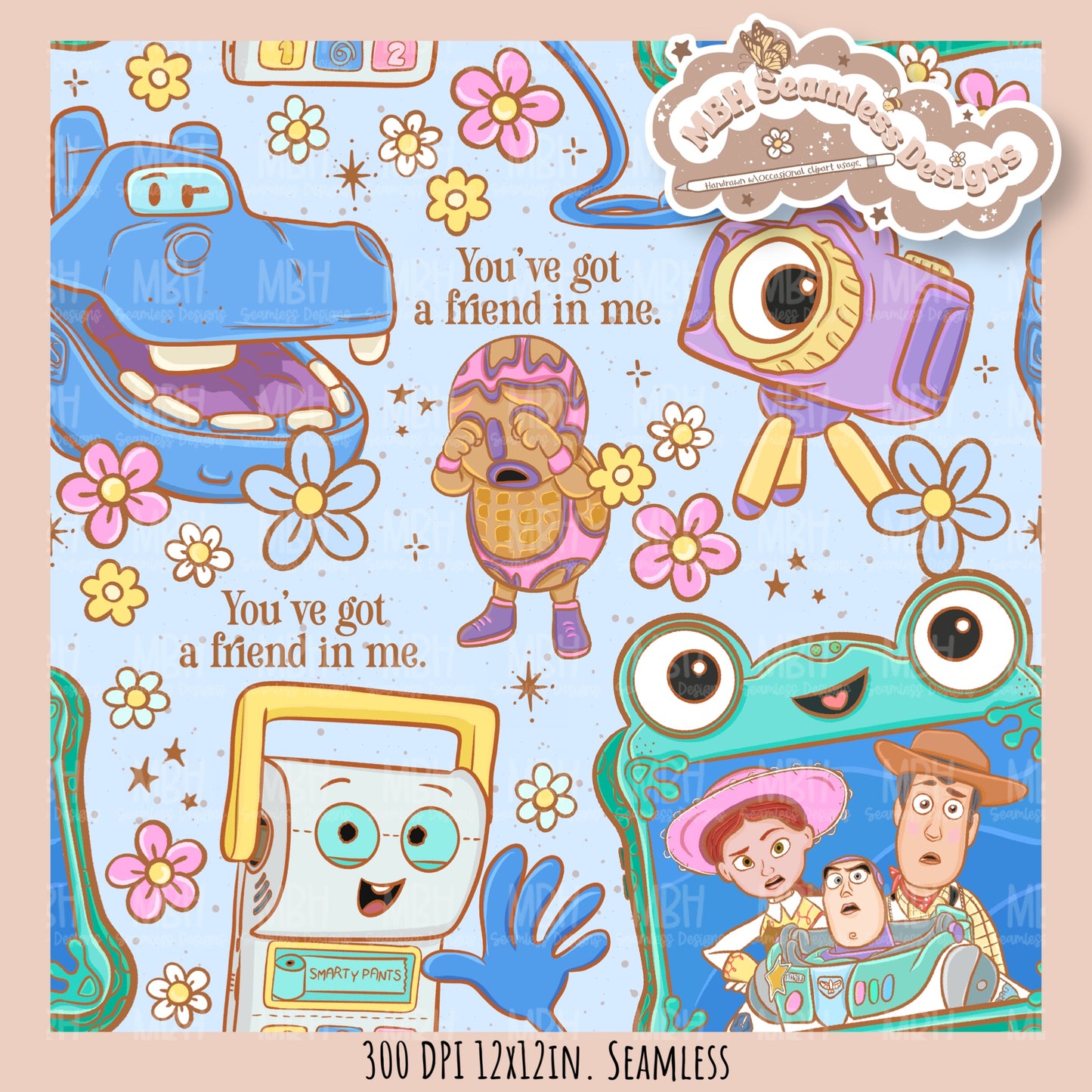 Boho Toys5 Seamless Pattern // SUB PNG // Multiple Colorway Options