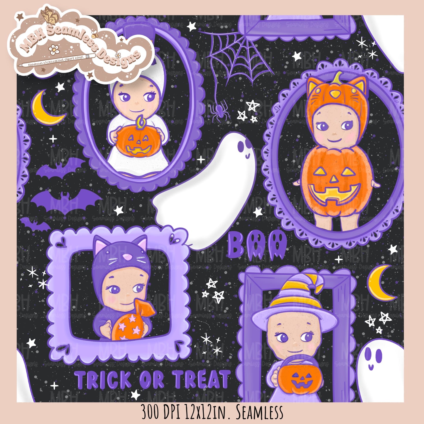 Sonny Angels Spooky Frames Seamless Pattern // PNG // Assorted Colorway Options