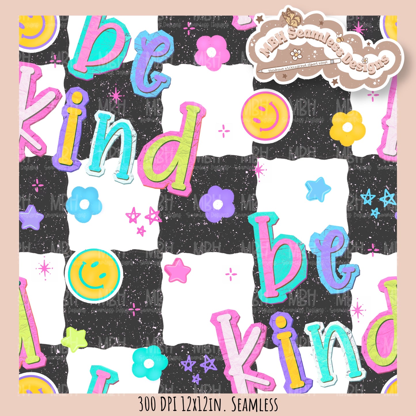Be Kind Seamless Pattern // SUB PNG // Multiple Colorway Options