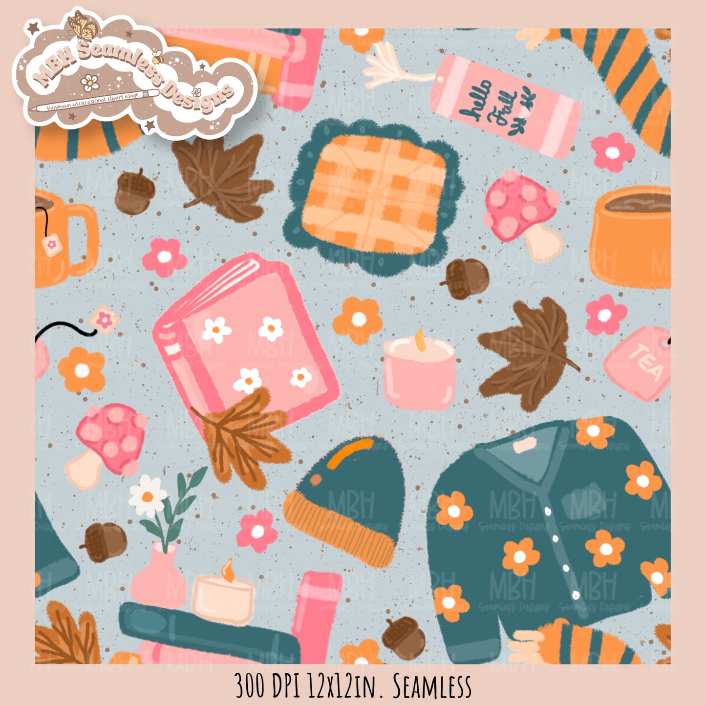 Cozy Fall Seamless Pattern•PNG•Multiple Colorways