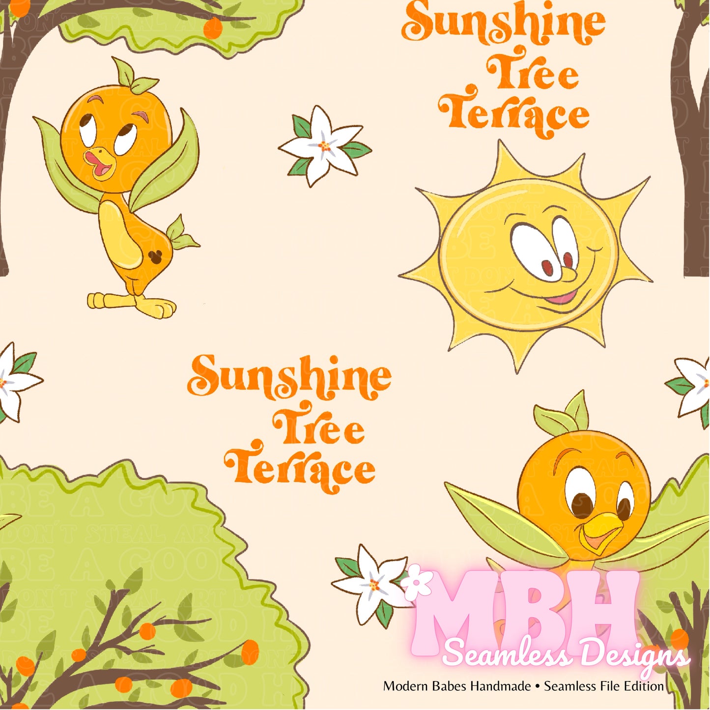 Orange Bird Sunshine Terrace Seamless Pattern MULTIPLE COLORWAYS