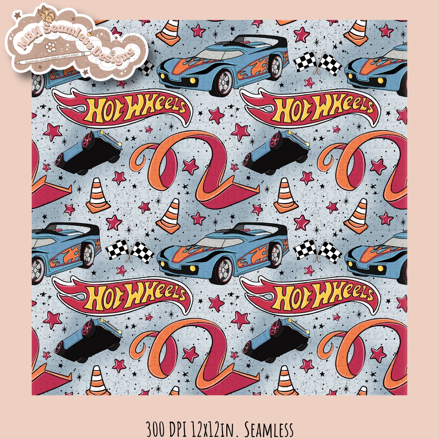 Hot Wheels Seamless Pattern Multiple Colorways