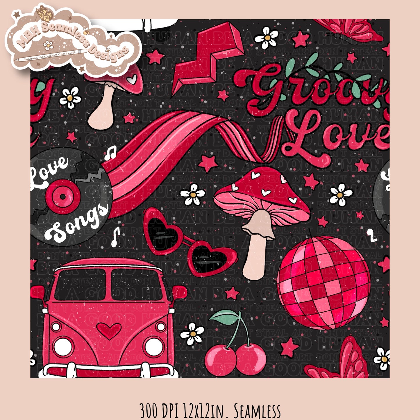 Groovy Love Seamless Pattern Multiple Colorway Options