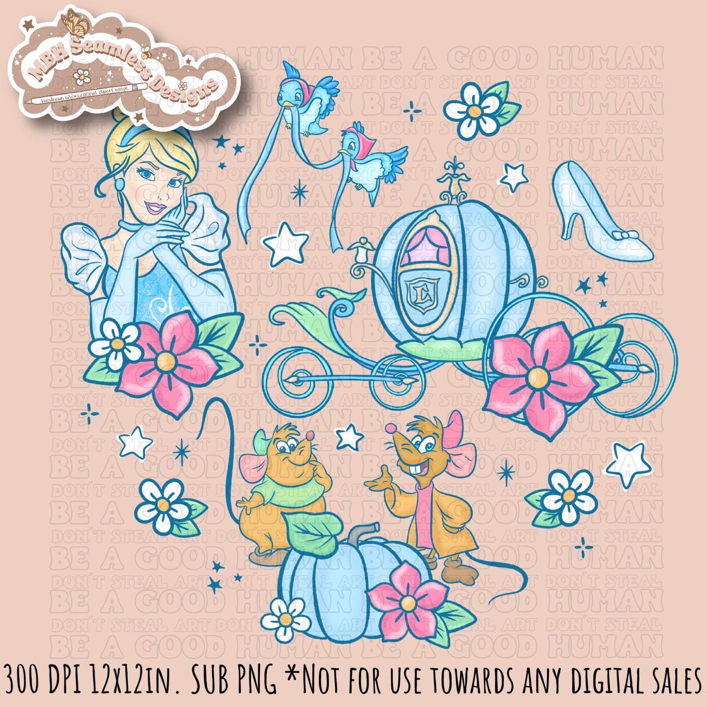 LIMITED EXCLUSIVE Starry Cinderella Seamless Pattern & PNG NO FABRIC SHOPS