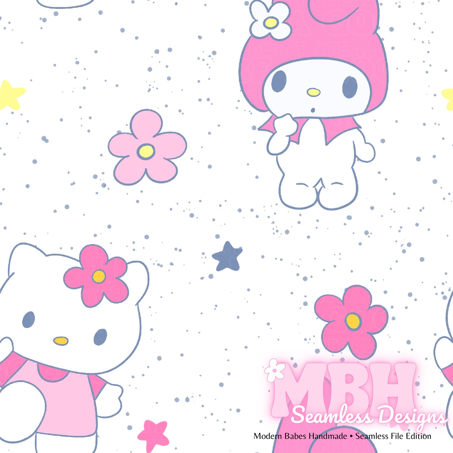 My Melody Hello Kitty Floral Spex Seamless Pattern MULTIPLE COLORWAYS