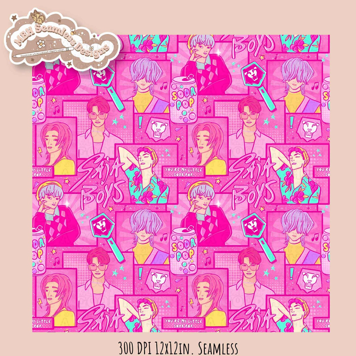 Pink Comic Soda Pop Boys Seamless Pattern // Assorted Colorway Options