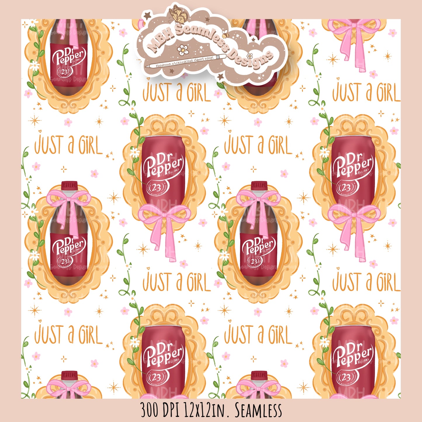 Coquette Dr.Pepper Frames Seamless Pattern//Multiple Colorway Options
