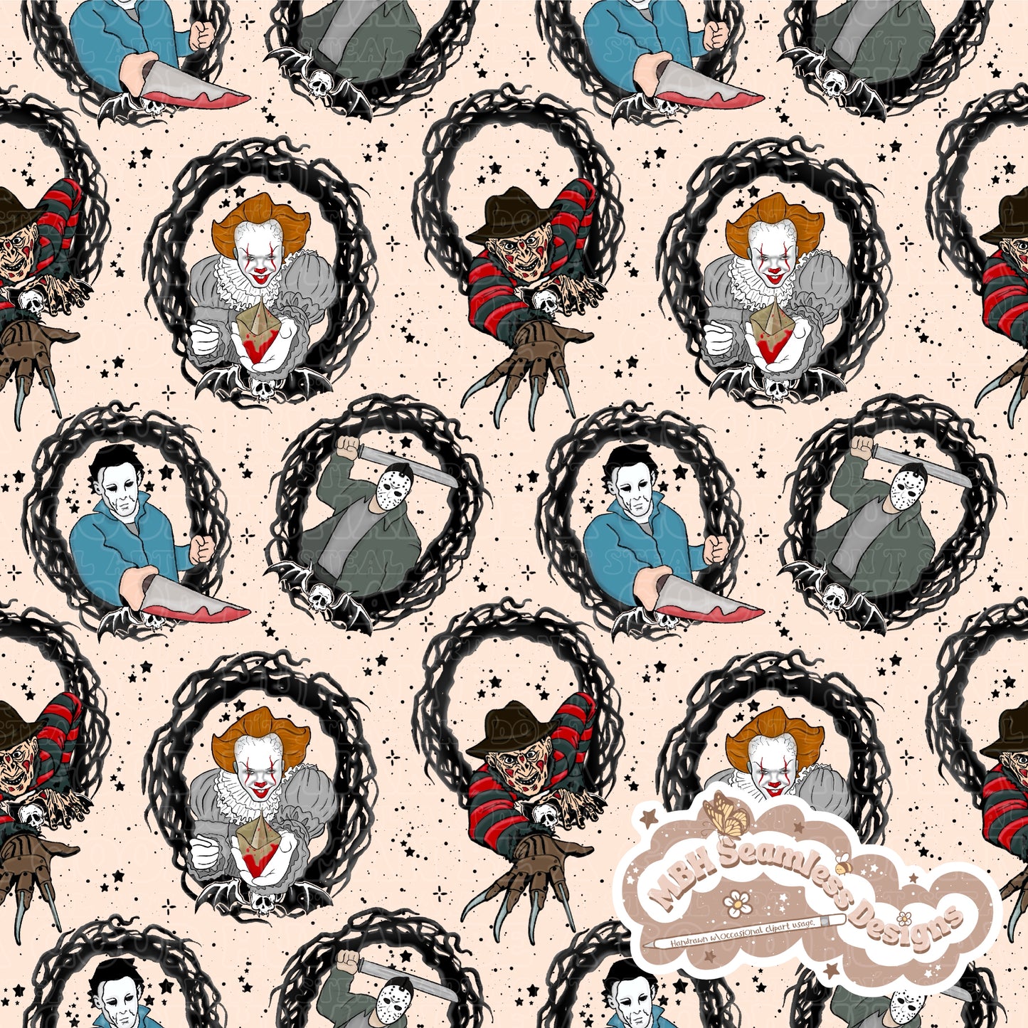 Horror Mashup Frames Seamless Pattern Multiple Colorways