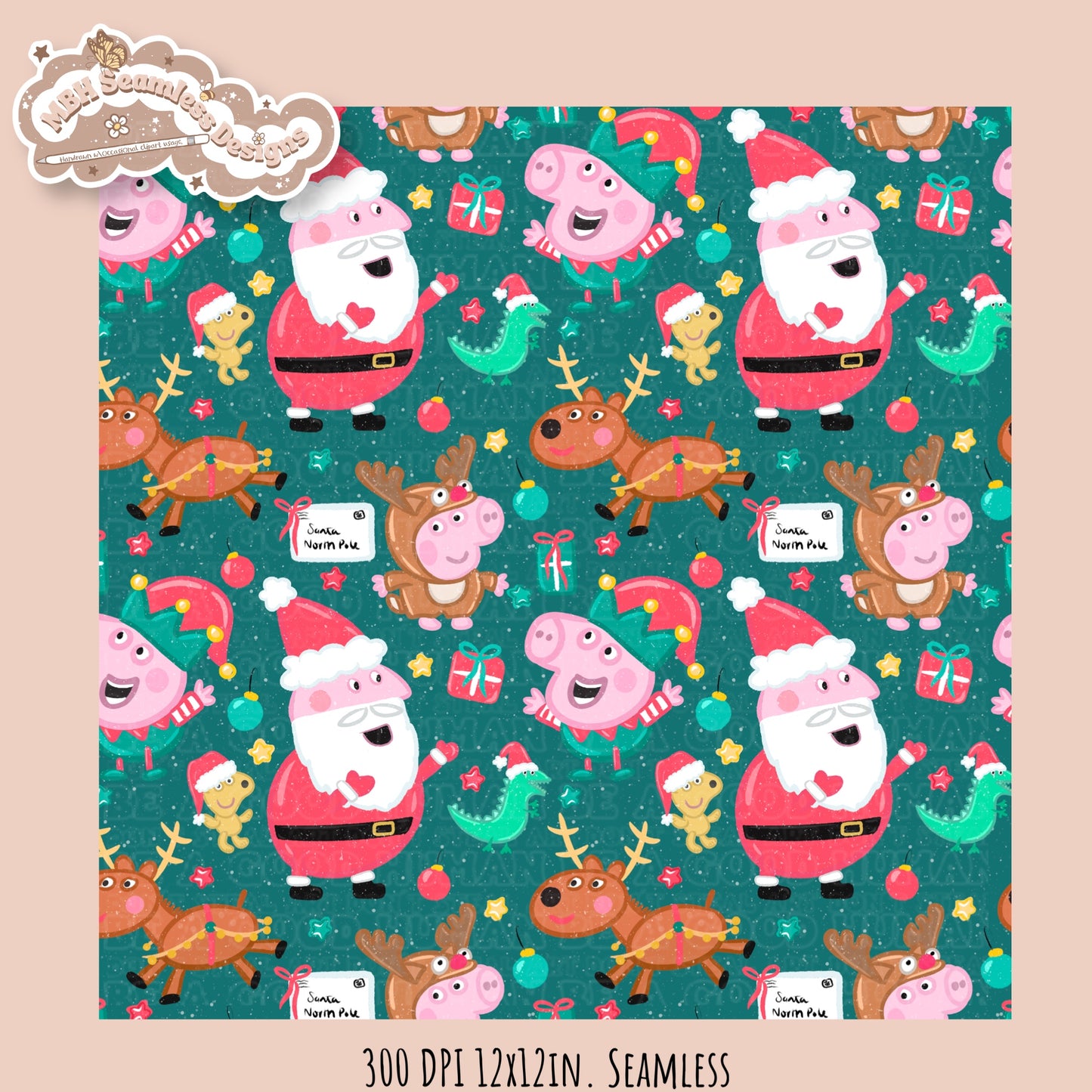 Peppa Christmas Seamless Pattern // PNG // Assorted Colorways