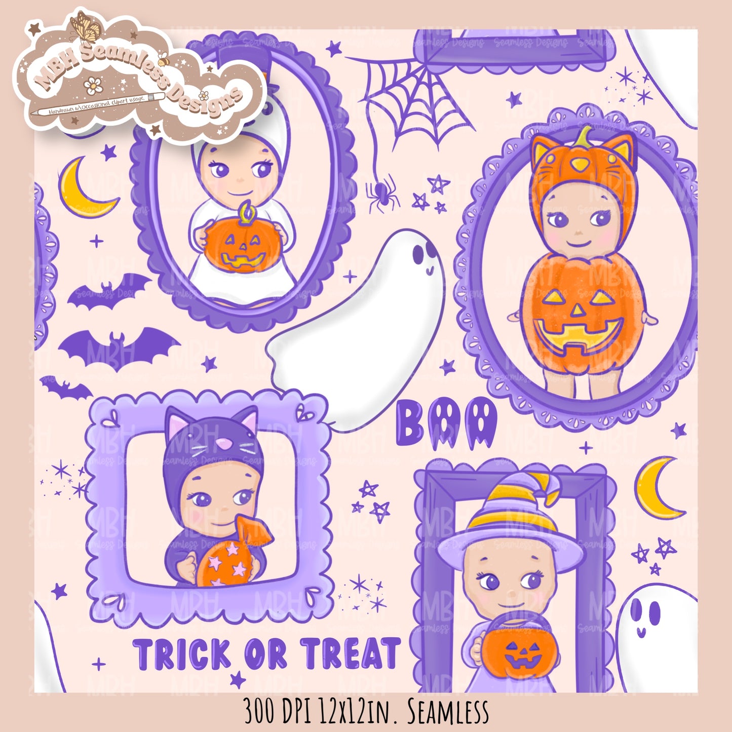 Sonny Angels Spooky Frames Seamless Pattern // PNG // Assorted Colorway Options