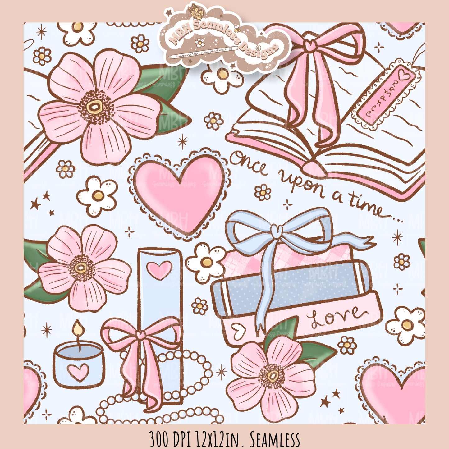 Coquette Romance Books Seamless Pattern // Assorted Colorways