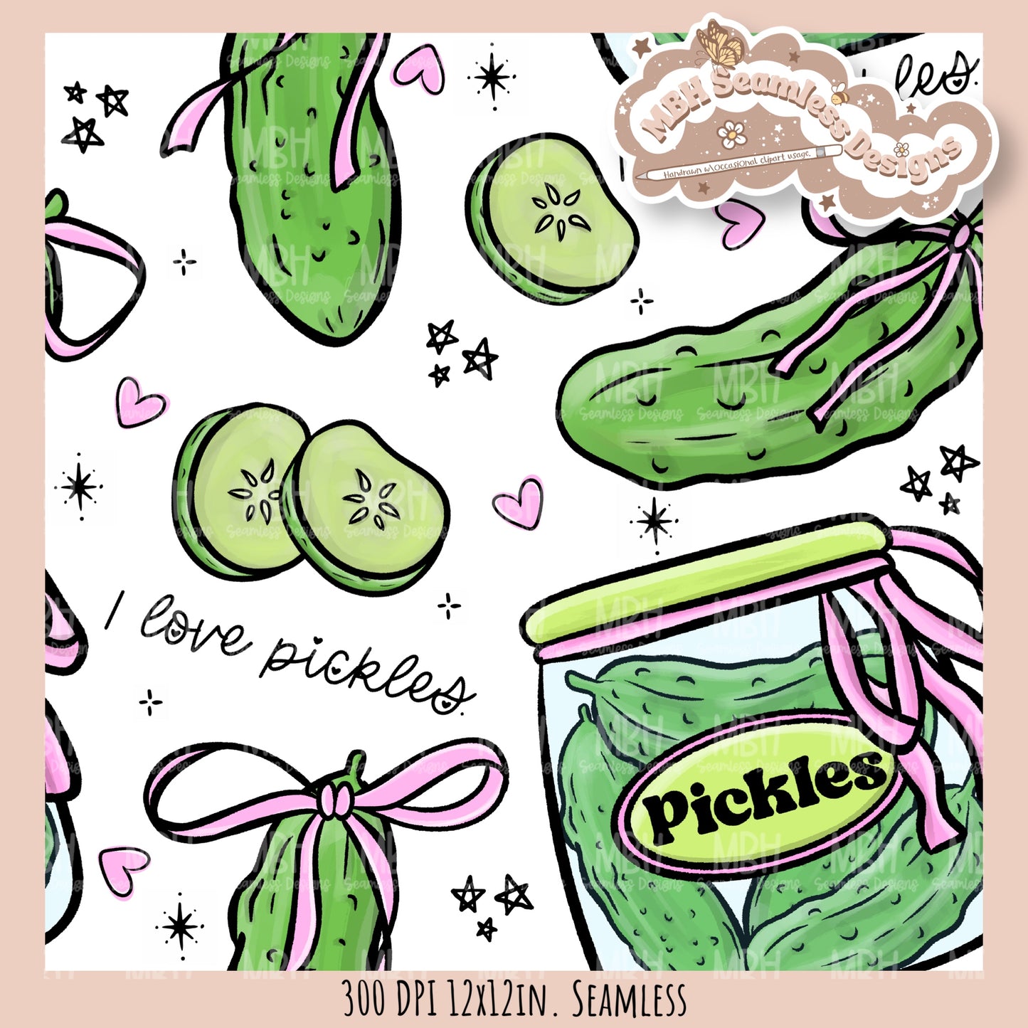 Coquette Pickles Seamless Pattern // PNG // Assorted Colorway Options