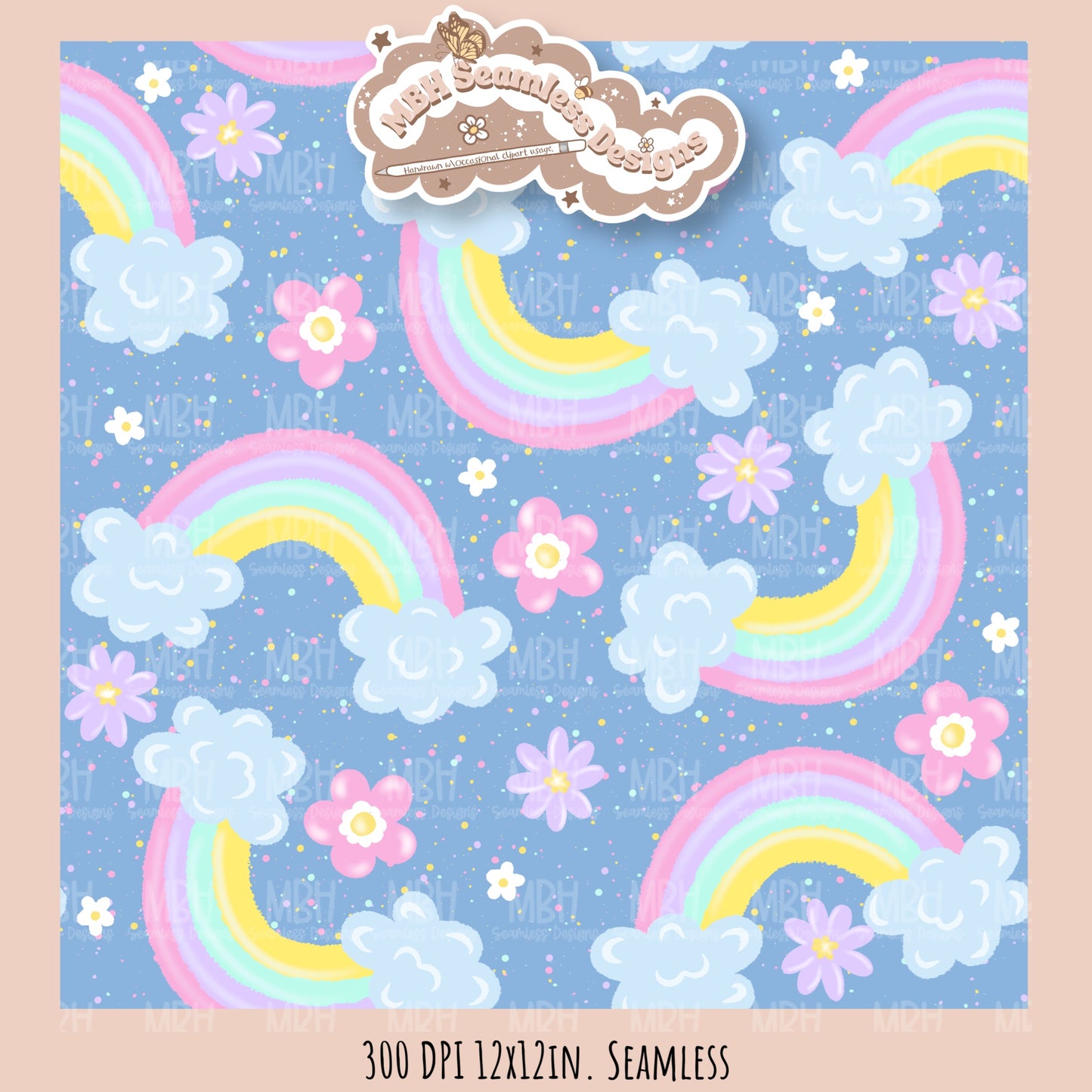 Pastel Rainbow Floral Seamless Pattern • Multiple Colorway Options