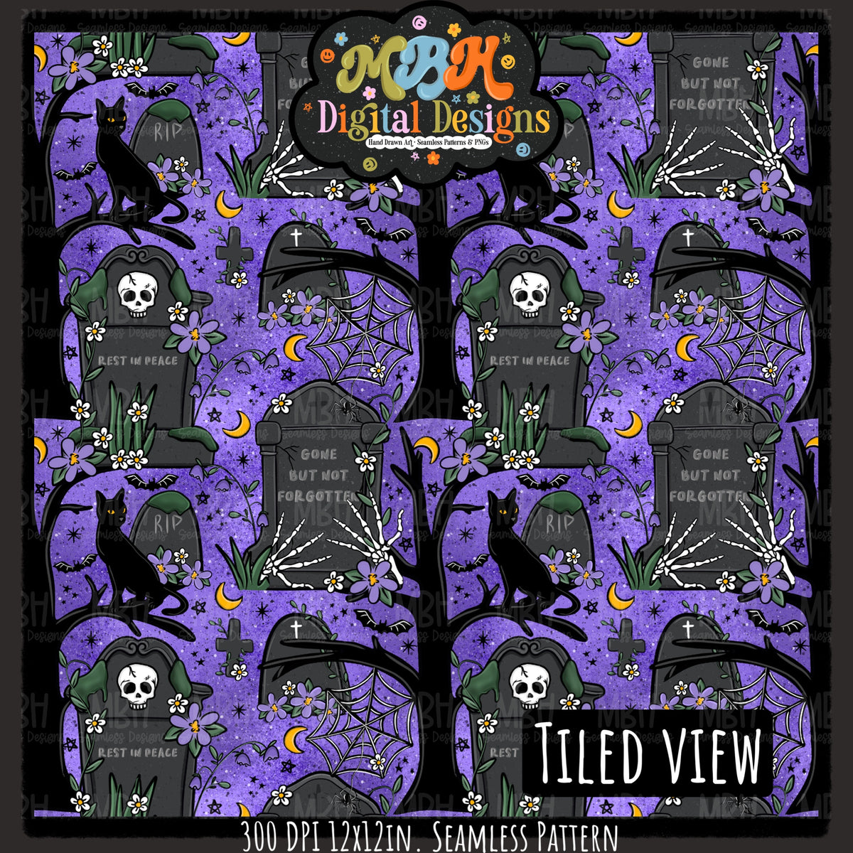 Hextober Day 2 • Cemetery Seamless Pattern // PNG // MULTIPLE COLORWAYS (Hextober files are not available in drives.)