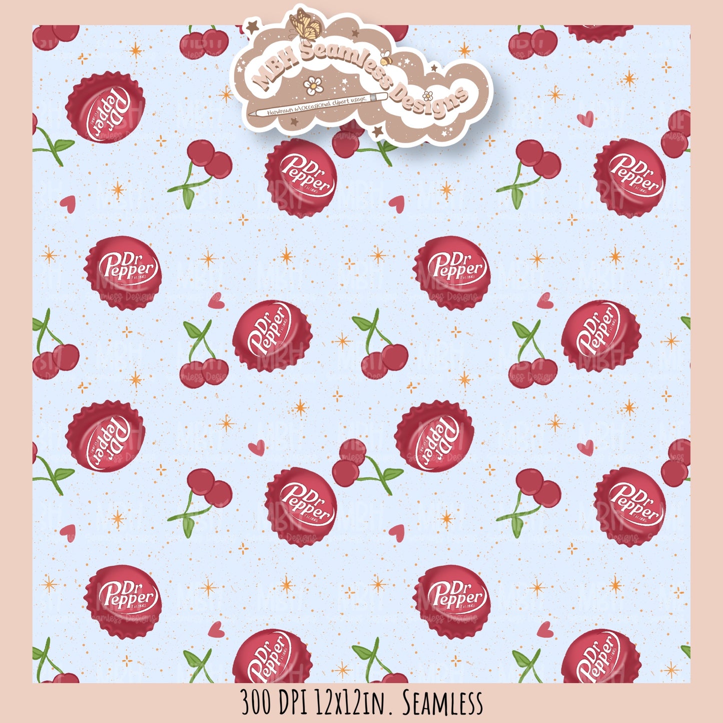 Dr. Pepper Bottle Caps Seamless Pattern // Multiple Colorway Options