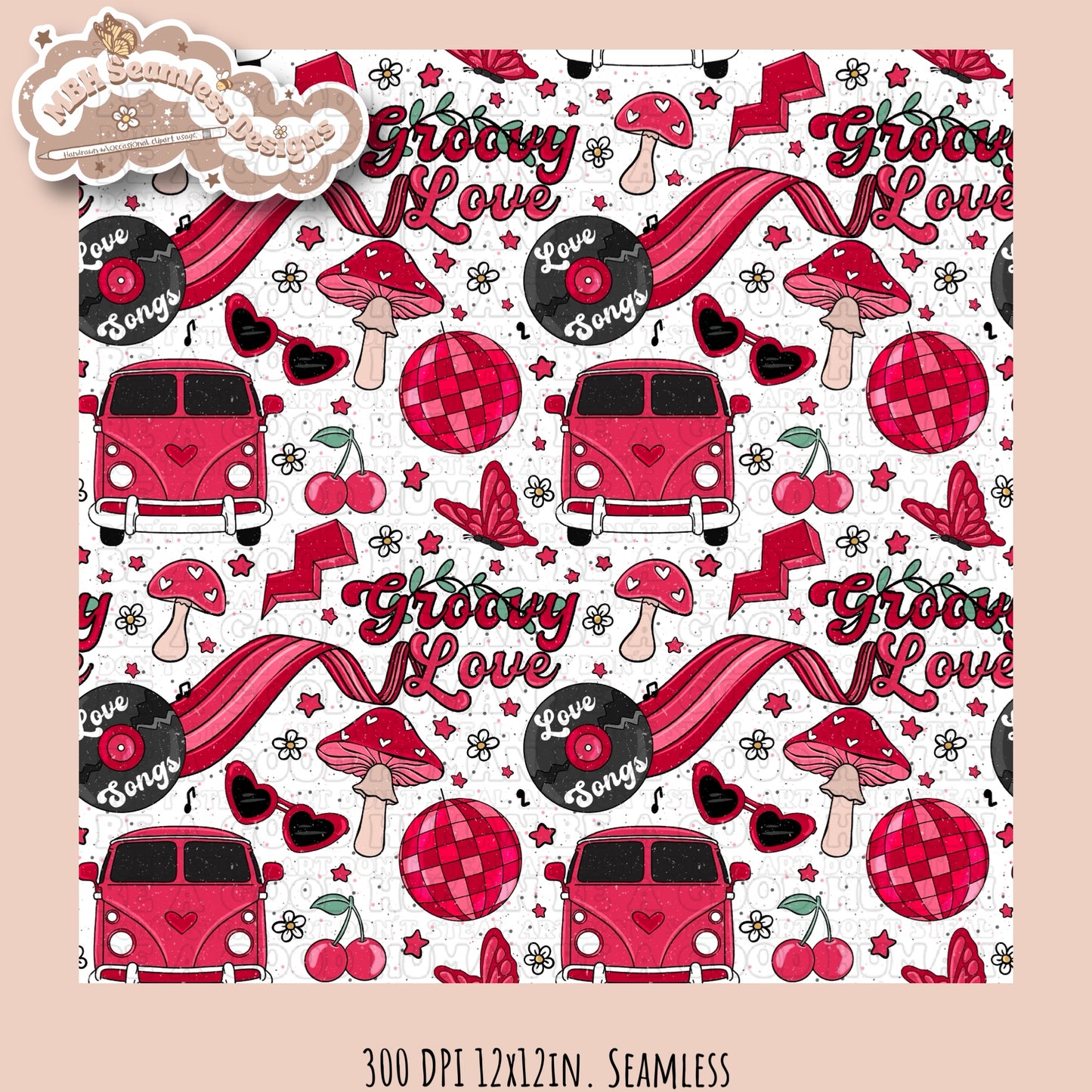 Groovy Love Seamless Pattern Multiple Colorway Options