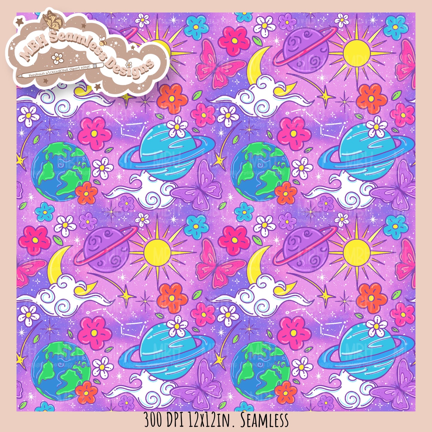 Bright Galaxy Floral Seamless Pattern Multiple Colorways