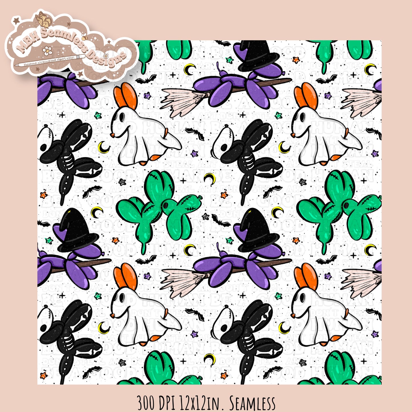 Halloween Balloon Dogs Seamless Pattern // PNG // Assorted Colorways