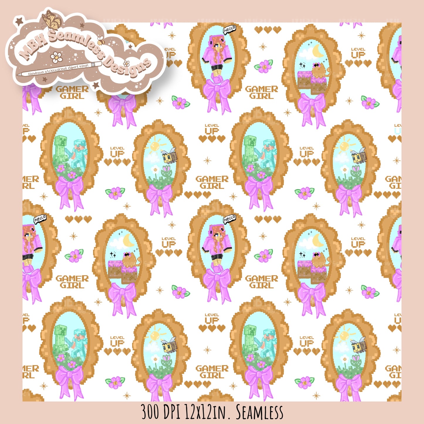 Coquette Minecraft Frames Seamless Pattern MULTIPLE COLORWAYS