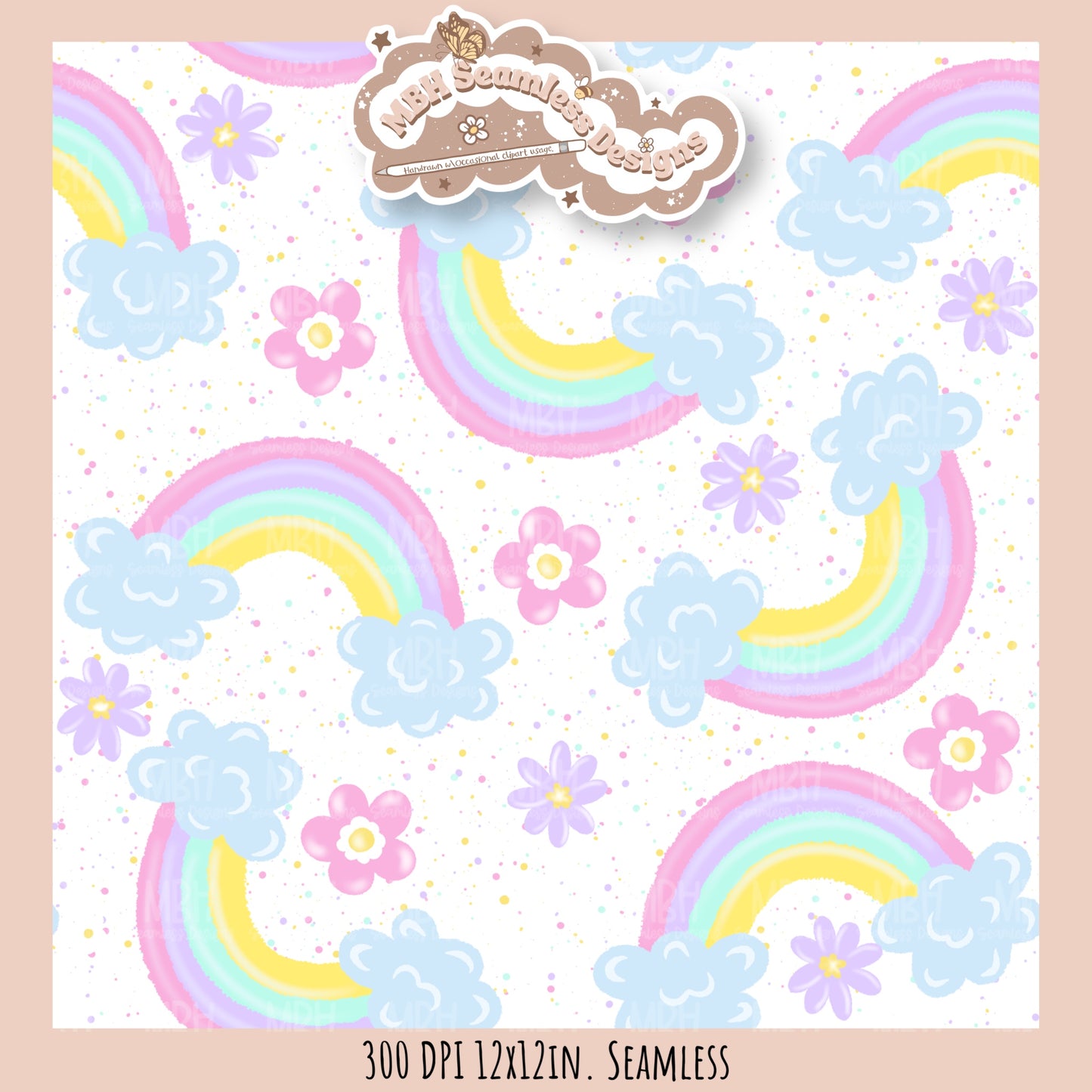 Pastel Rainbow Floral Seamless Pattern • Multiple Colorway Options