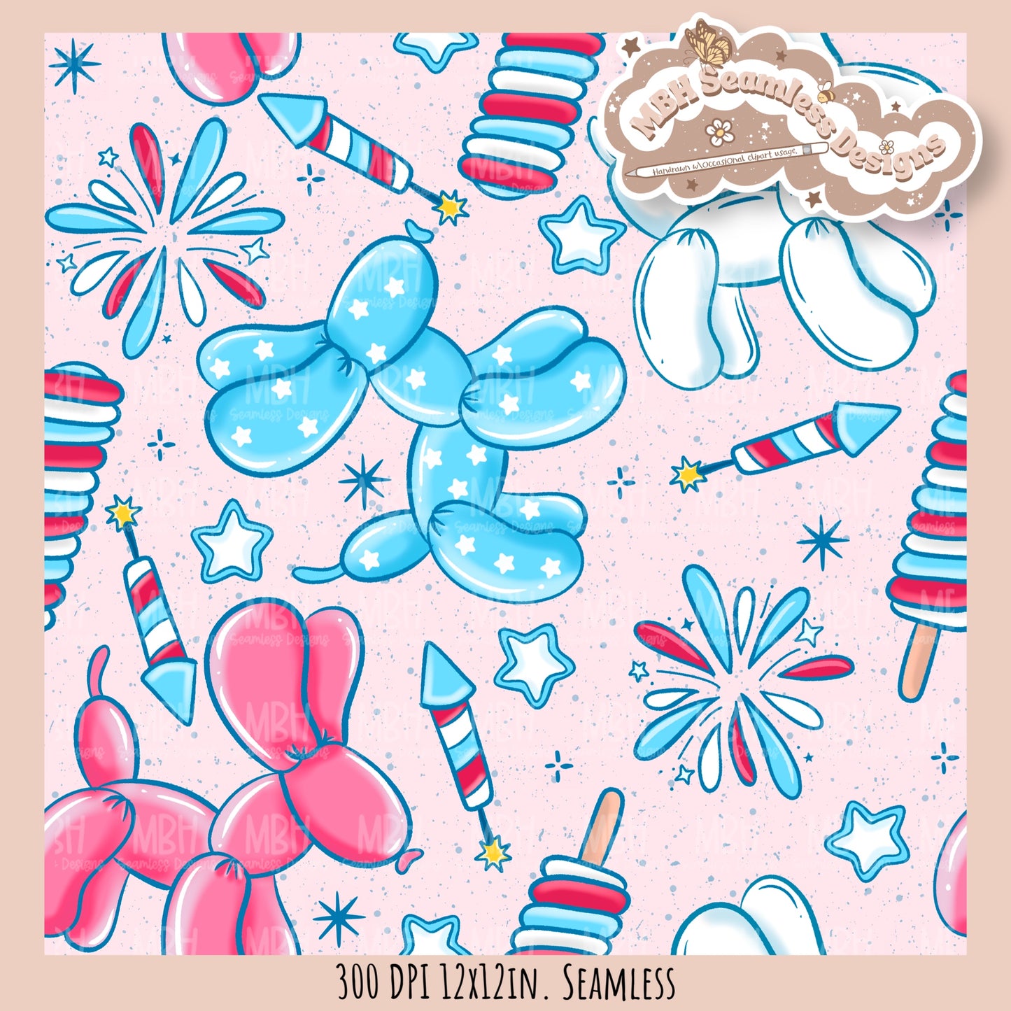 Starry FOJ Dog Balloons Seamless Pattern // SUB PNG // MULTIPLE COLORWAY OPTIONS