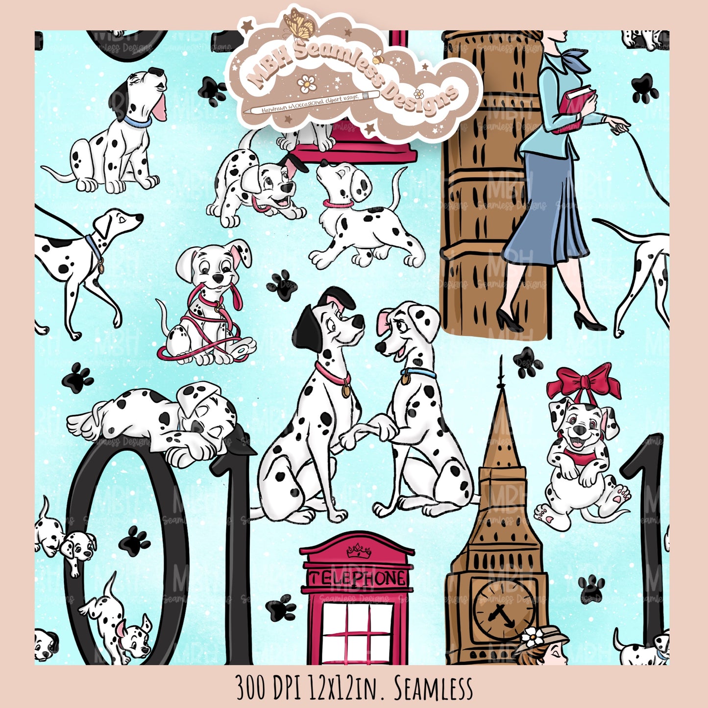 London Dalmations Seamless Pattern // Multiple Colorway Options