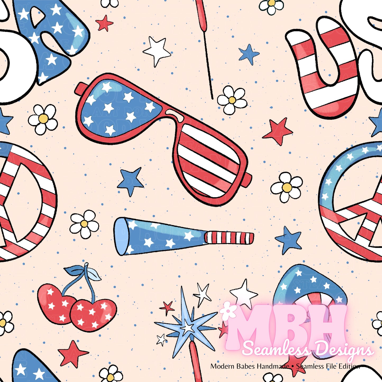 Groovy USA Seamless Pattern MULTIPLE COLORWAYS