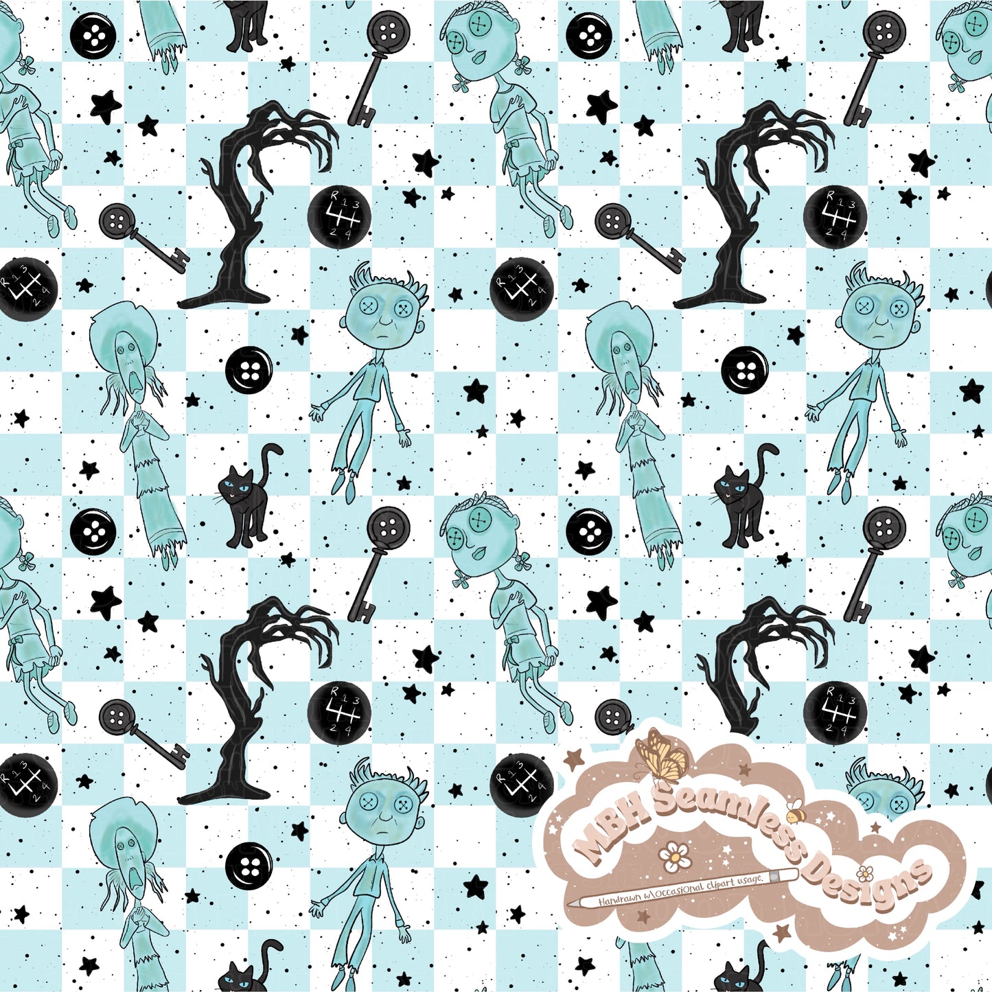 Button Eye Ghosts Seamless Pattern MULTIPLE COLORWAYS