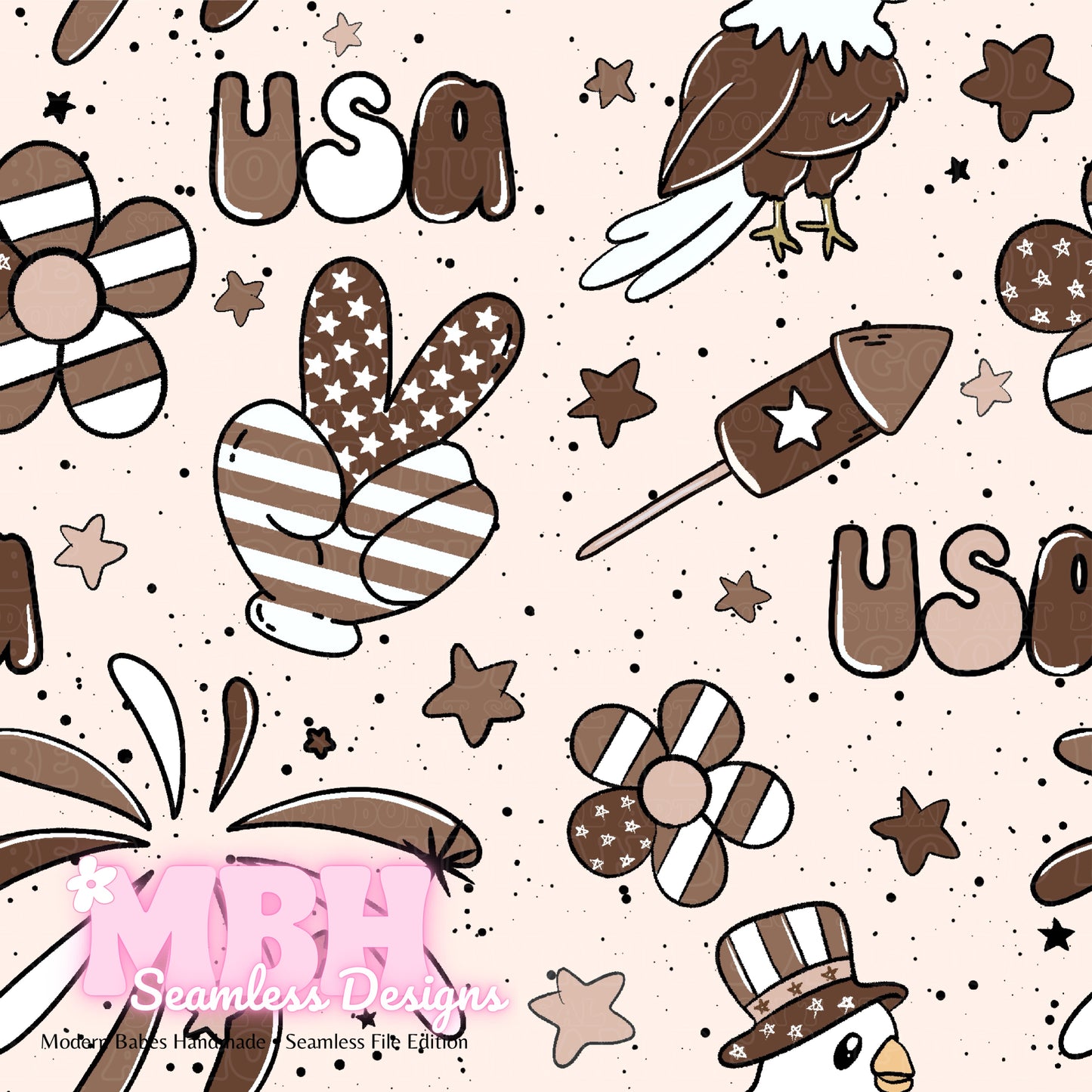 Neutral Patriotic USA Seamless Pattern MULTIPLE COLORWAYS