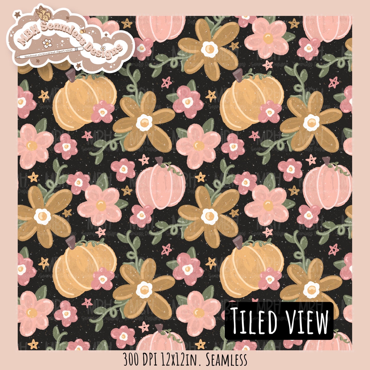 Dusty Fall Floral Pumpkins Seamless Pattern•Multiple Colorways