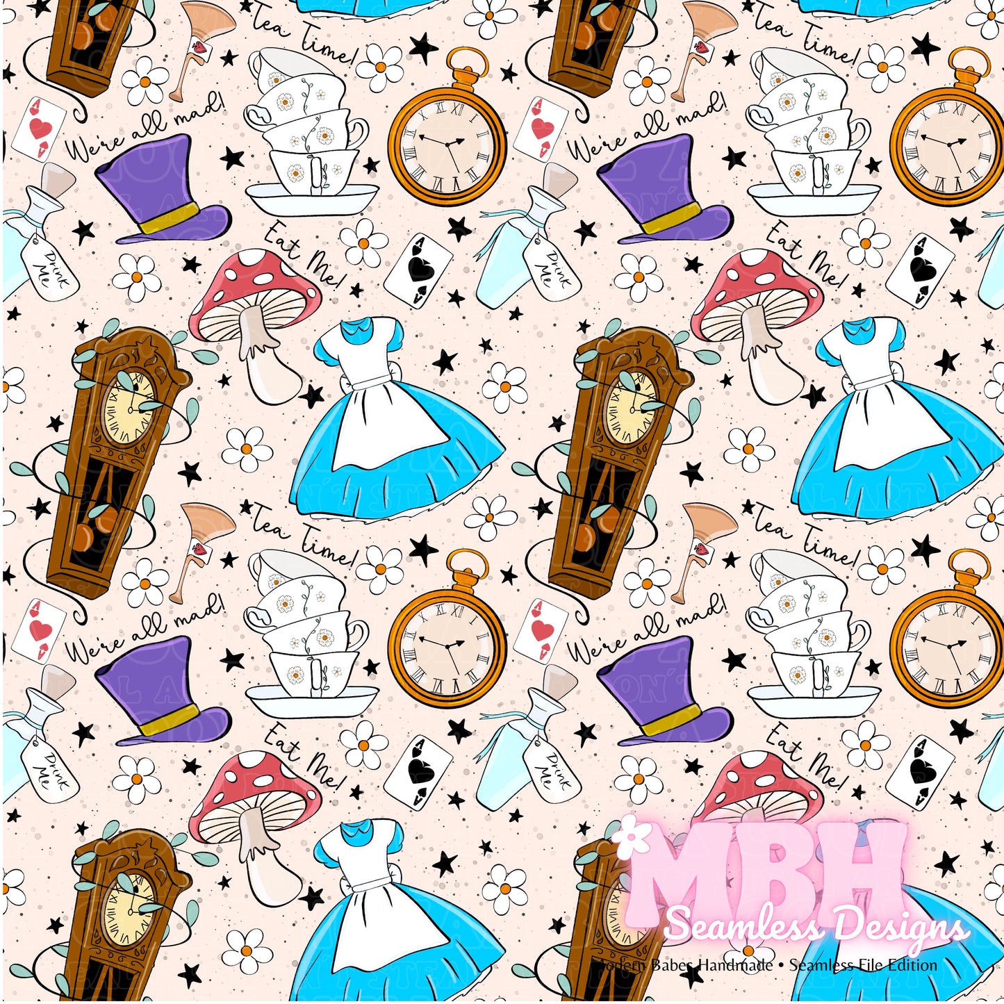 Alice Dress Assorted Colorways Seamless Pattern