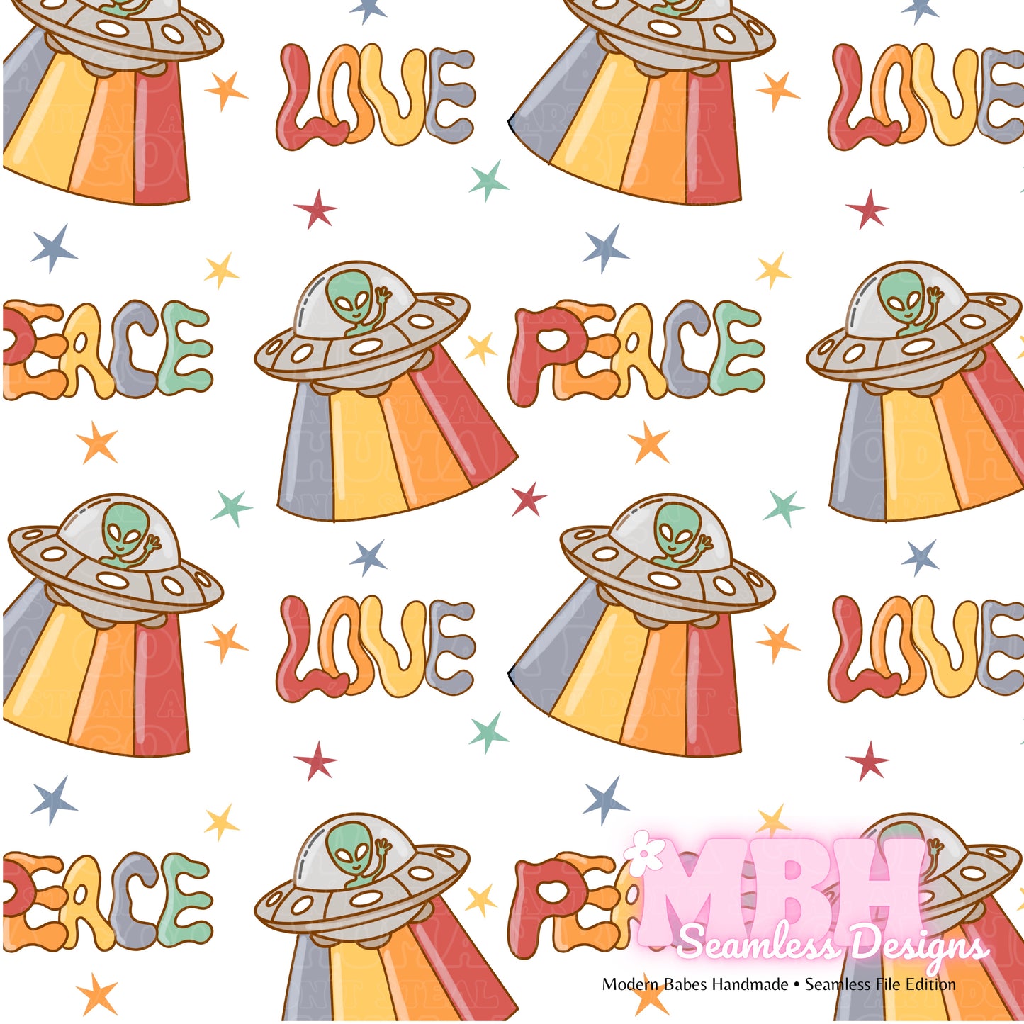 Alien Love and Peace ASSORTED COLORWAYS Seamless Pattern