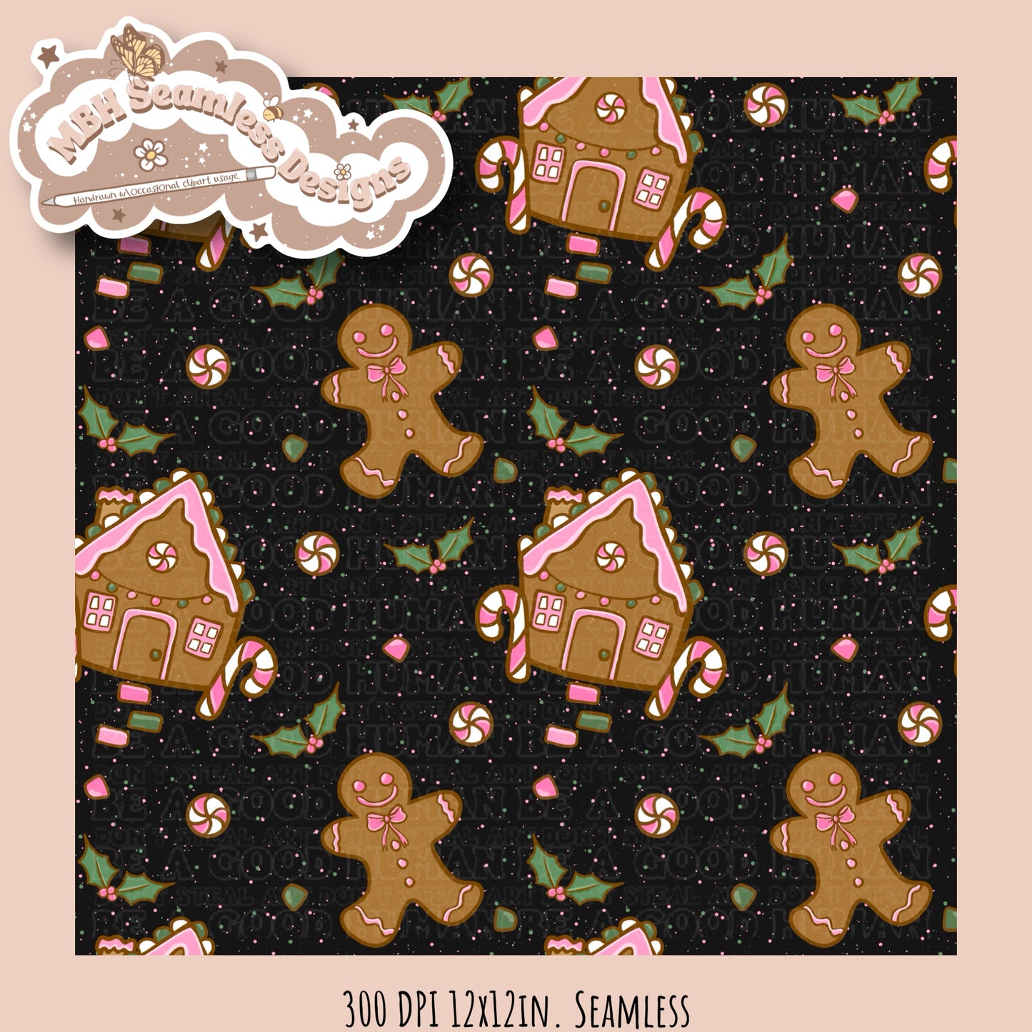 Pink Gingerbread Seamless  MULTIPLE COLORWAYS